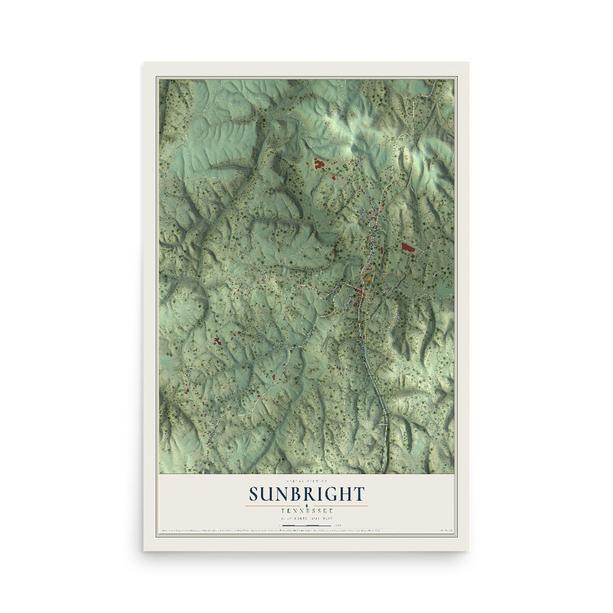 Map of Sunbright, Tennessee, 12 x 18 inch unframed archival matte print
