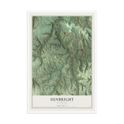 Map of Sunbright, Tennessee, 12 x 18 inch print in a white wood frame