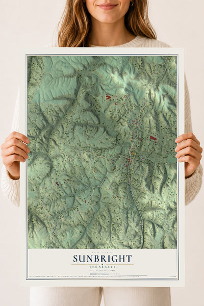 Map of Sunbright, Tennessee, 18 x 24 inch unframed archival matte print