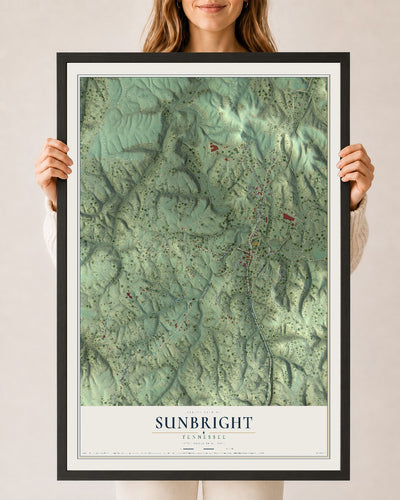 Map of Sunbright, Tennessee, 24 x 36 inch print in a black wood frame