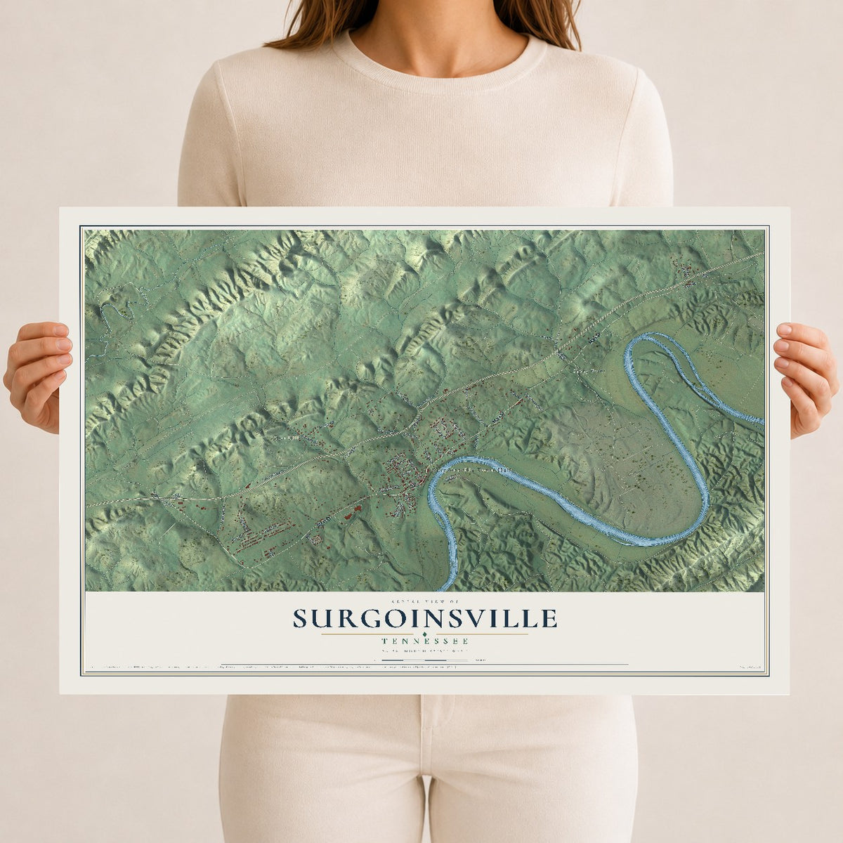 Map of Surgoinsville, Tennessee, 12 x 18 inch unframed archival matte print