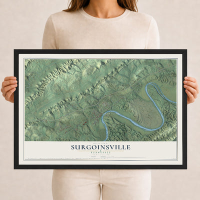 Map of Surgoinsville, Tennessee, 12 x 18 inch print in a black wood frame