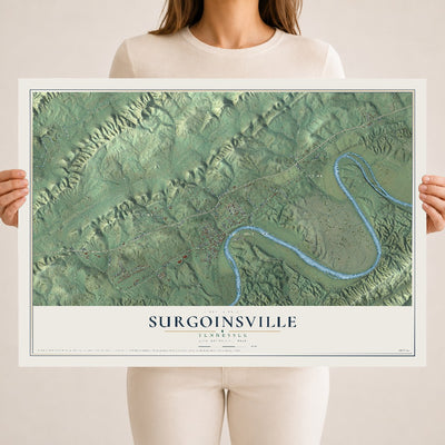 Map of Surgoinsville, Tennessee, 18 x 24 inch unframed archival matte print