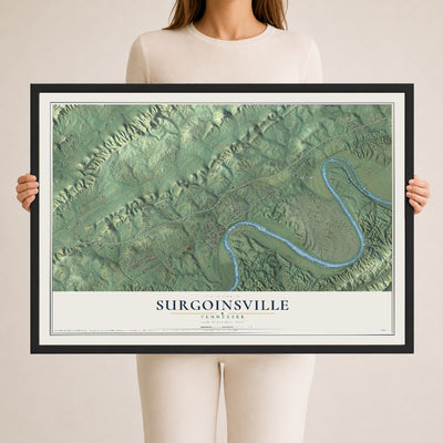 Map of Surgoinsville, Tennessee, 24 x 36 inch print in a black wood frame