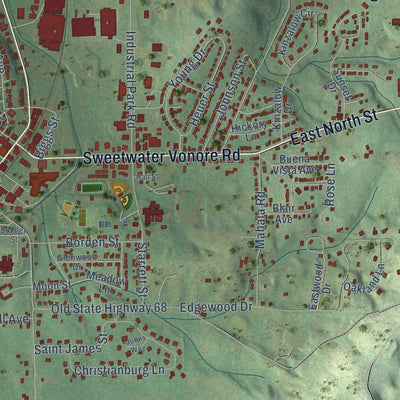 Close-up of the map of Sweetwater, Tennessee print showing street and building detail