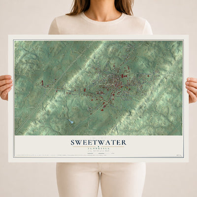 Map of Sweetwater, Tennessee, 18 x 24 inch unframed archival matte print