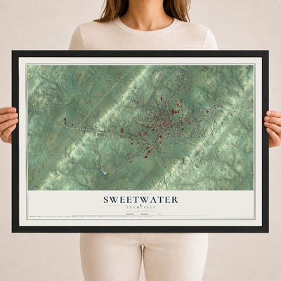 Map of Sweetwater, Tennessee, 18 x 24 inch print in a black wood frame