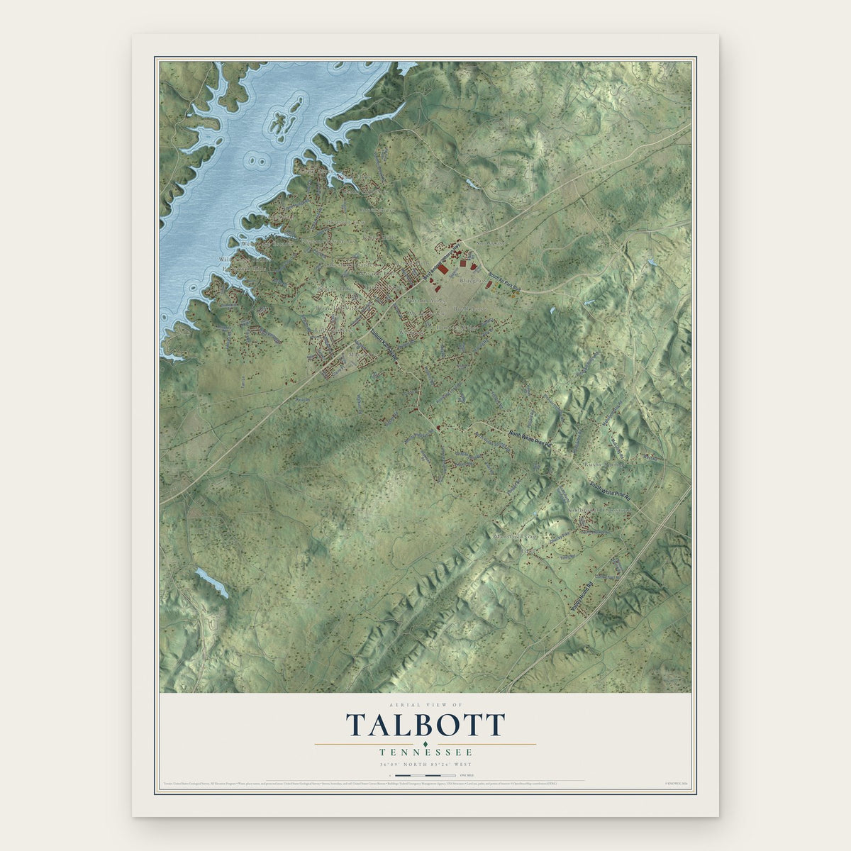 Talbott, Tennessee map print, the full design