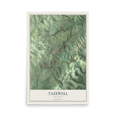 Map of Tazewell, Tennessee, 12 x 18 inch unframed archival matte print