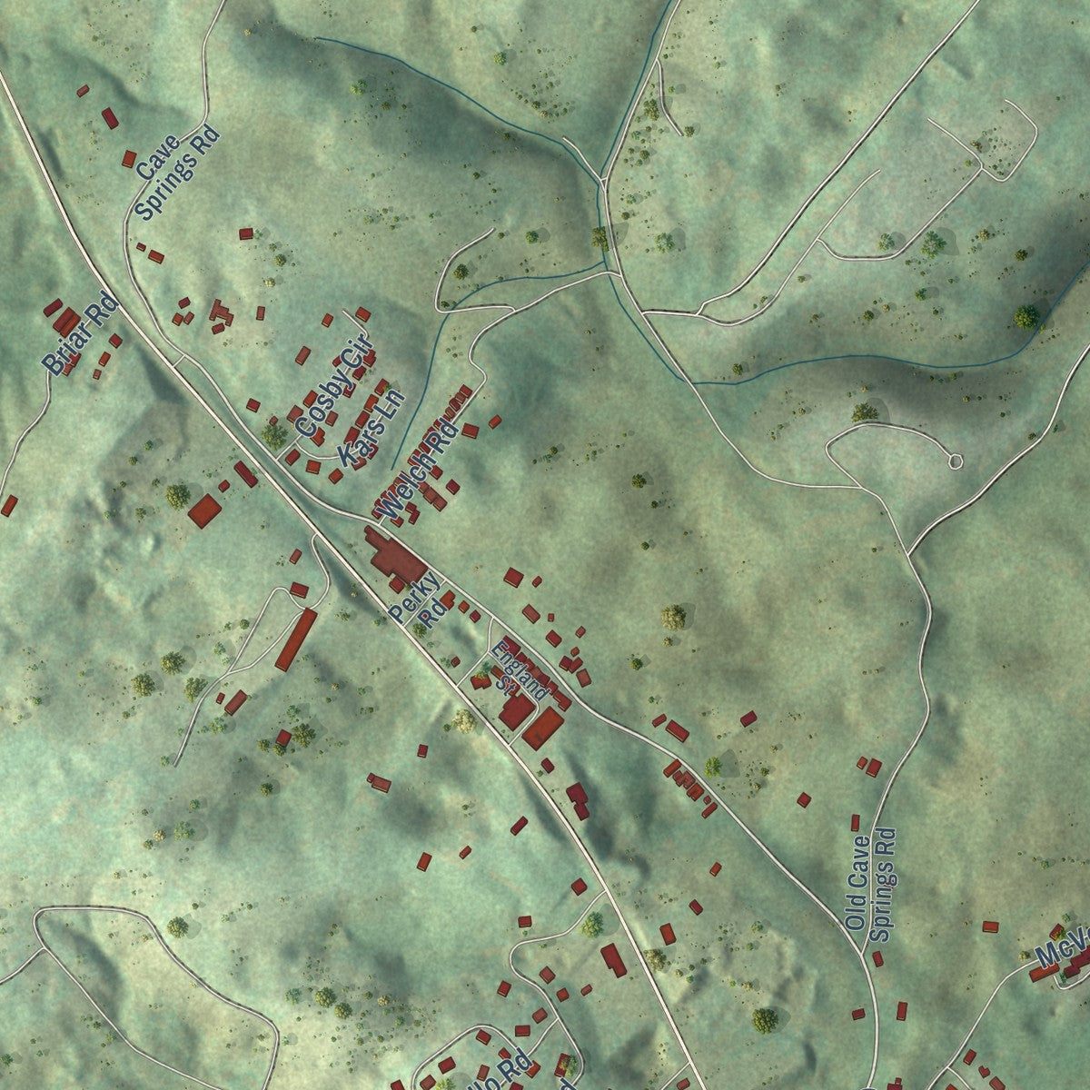 Second close-up of the map of Tazewell, Tennessee print showing more streets and buildings