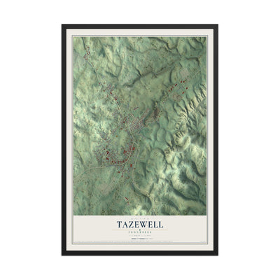 Map of Tazewell, Tennessee, 12 x 18 inch print in a black wood frame