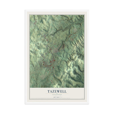 Map of Tazewell, Tennessee, 12 x 18 inch print in a white wood frame