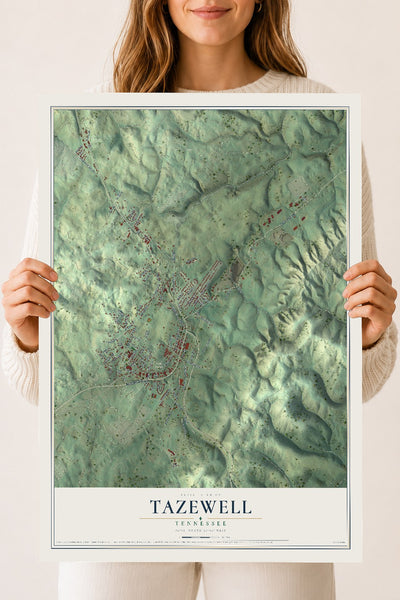 Map of Tazewell, Tennessee, 18 x 24 inch unframed archival matte print