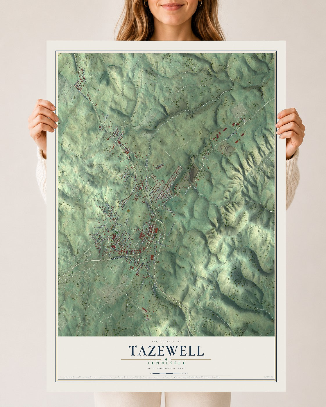 Map of Tazewell, Tennessee, 24 x 36 inch unframed archival matte print