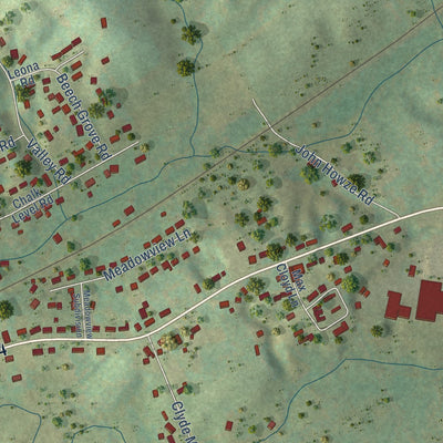 Close-up of the map of Telford, Tennessee print showing street and building detail