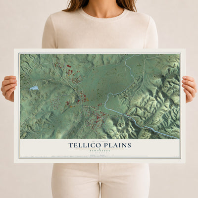 Map of Tellico Plains, Tennessee, 12 x 18 inch unframed archival matte print