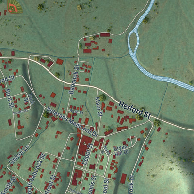 Close-up of the map of Tellico Plains, Tennessee print showing street and building detail