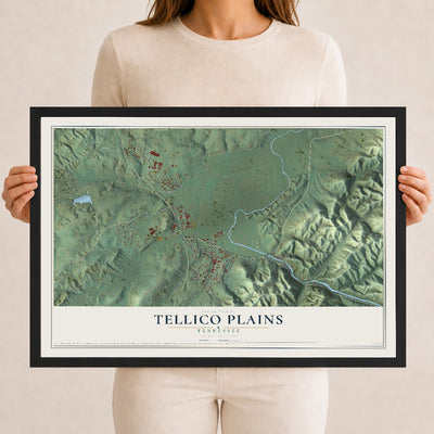 Map of Tellico Plains, Tennessee, 12 x 18 inch print in a black wood frame
