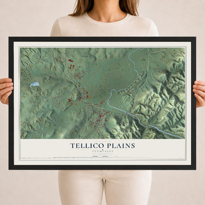 Map of Tellico Plains, Tennessee, 18 x 24 inch print in a black wood frame