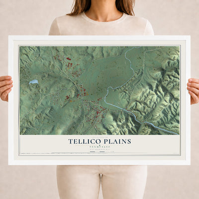 Map of Tellico Plains, Tennessee, 18 x 24 inch print in a white wood frame