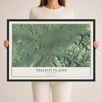 Map of Tellico Plains, Tennessee, 24 x 36 inch print in a black wood frame