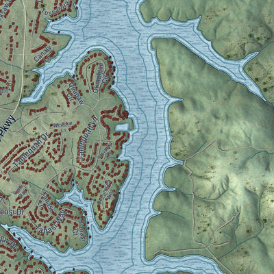 Second close-up of the map of Tellico Village, Tennessee print showing more streets and buildings