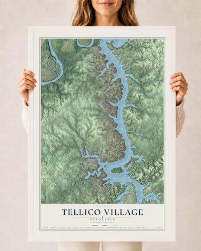Map of Tellico Village, Tennessee, 24 x 36 inch print in a white wood frame