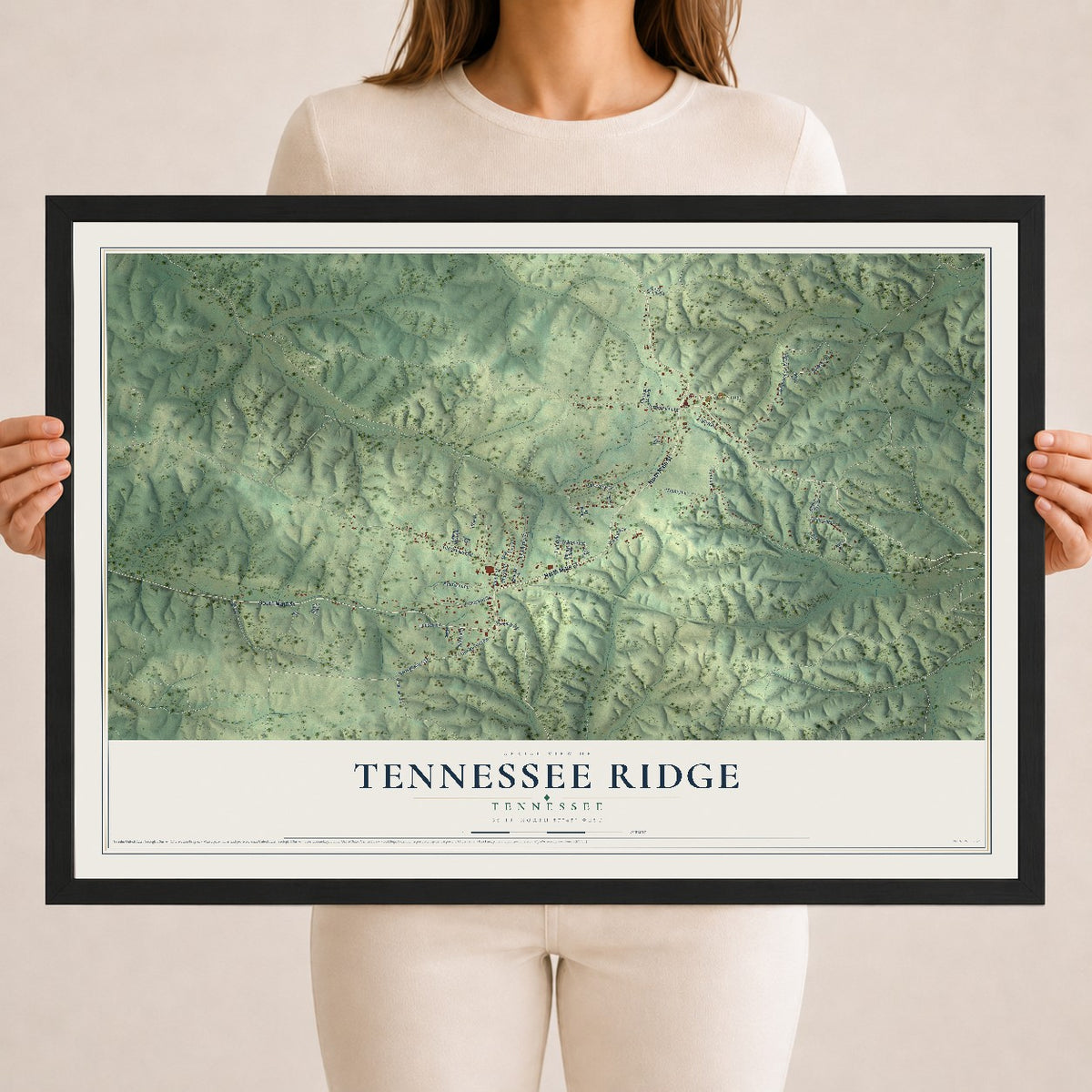 Map of Tennessee Ridge, Tennessee, 18 x 24 inch print in a black wood frame