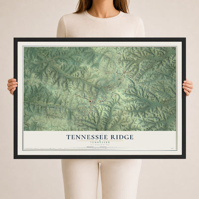Map of Tennessee Ridge, Tennessee, 24 x 36 inch print in a black wood frame