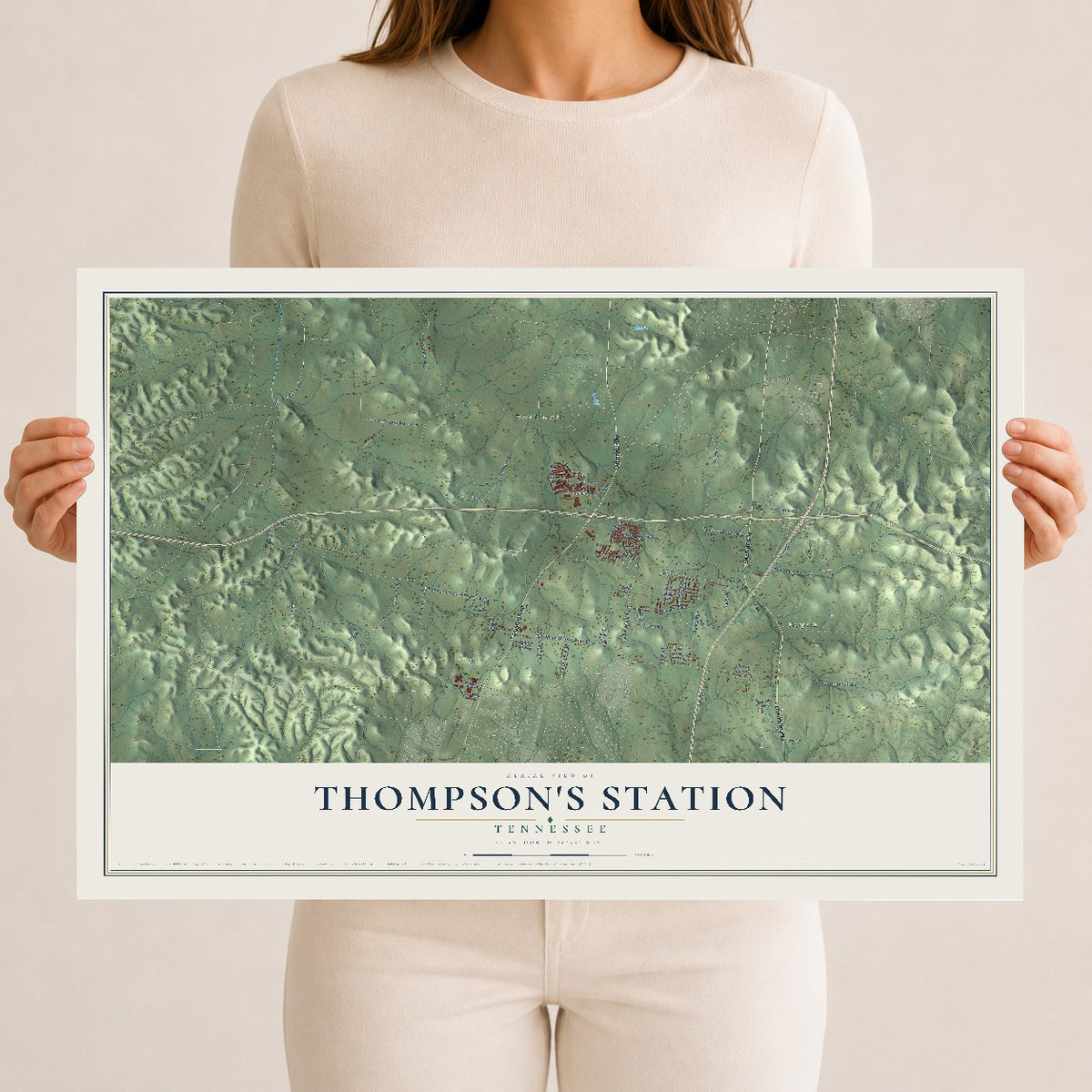Map of Thompson's Station, Tennessee, 12 x 18 inch unframed archival matte print