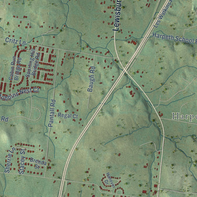 Close-up of the map of Thompson's Station, Tennessee print showing street and building detail