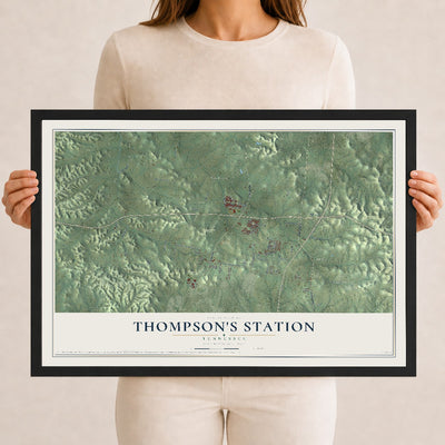 Map of Thompson's Station, Tennessee, 12 x 18 inch print in a black wood frame