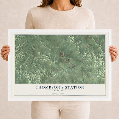 Map of Thompson's Station, Tennessee, 12 x 18 inch print in a white wood frame