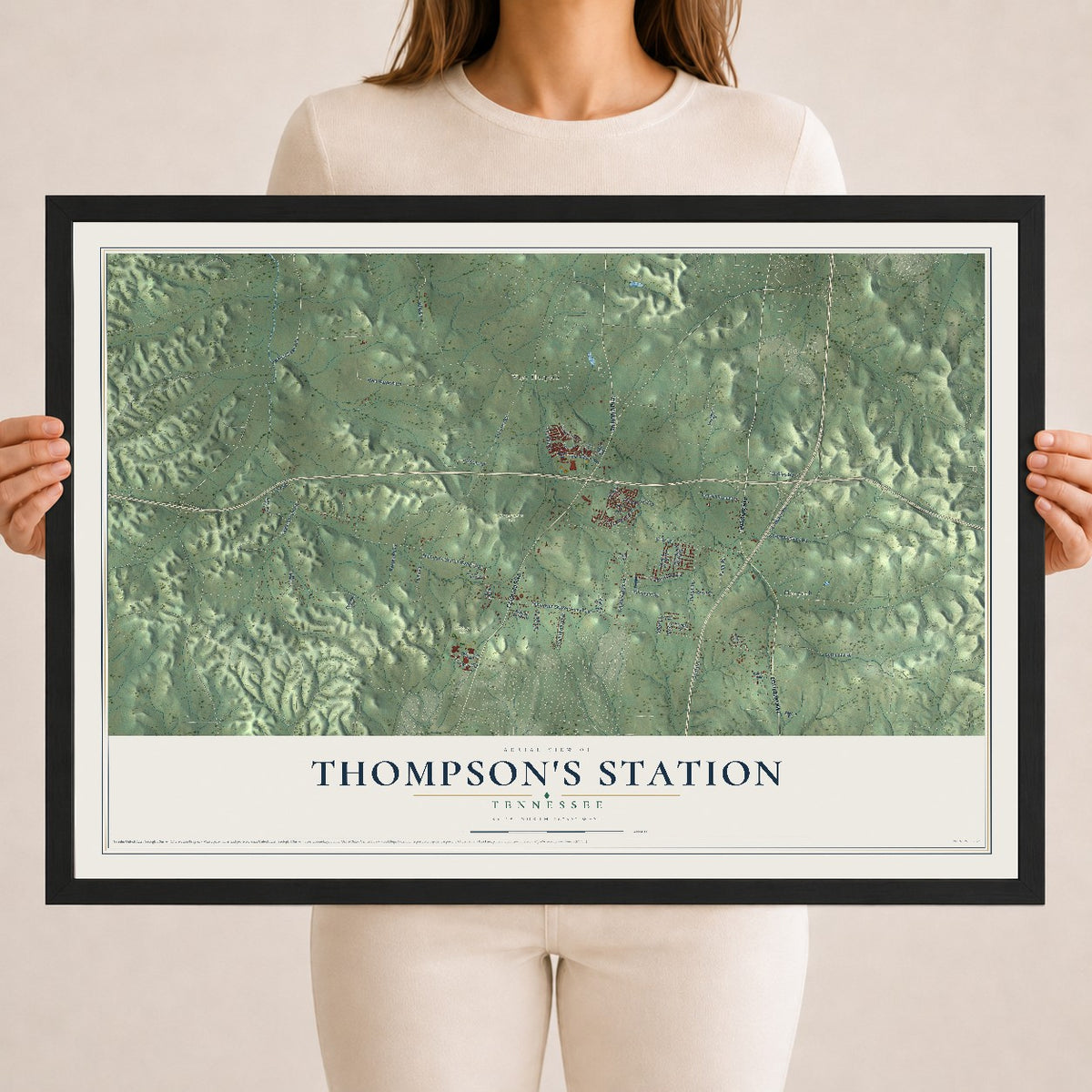 Map of Thompson's Station, Tennessee, 18 x 24 inch print in a black wood frame