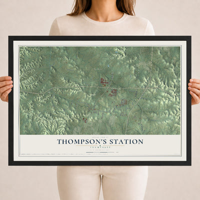 Map of Thompson's Station, Tennessee, 18 x 24 inch print in a black wood frame