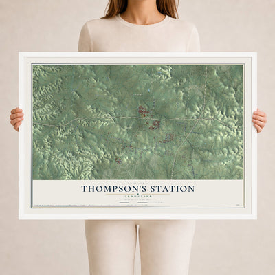 Map of Thompson's Station, Tennessee, 24 x 36 inch print in a white wood frame