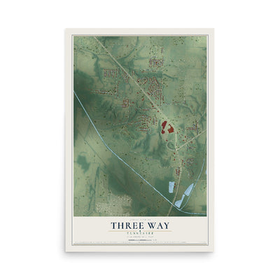 Map of Three Way, Tennessee, 12 x 18 inch unframed archival matte print