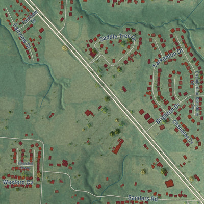 Close-up of the map of Three Way, Tennessee print showing street and building detail