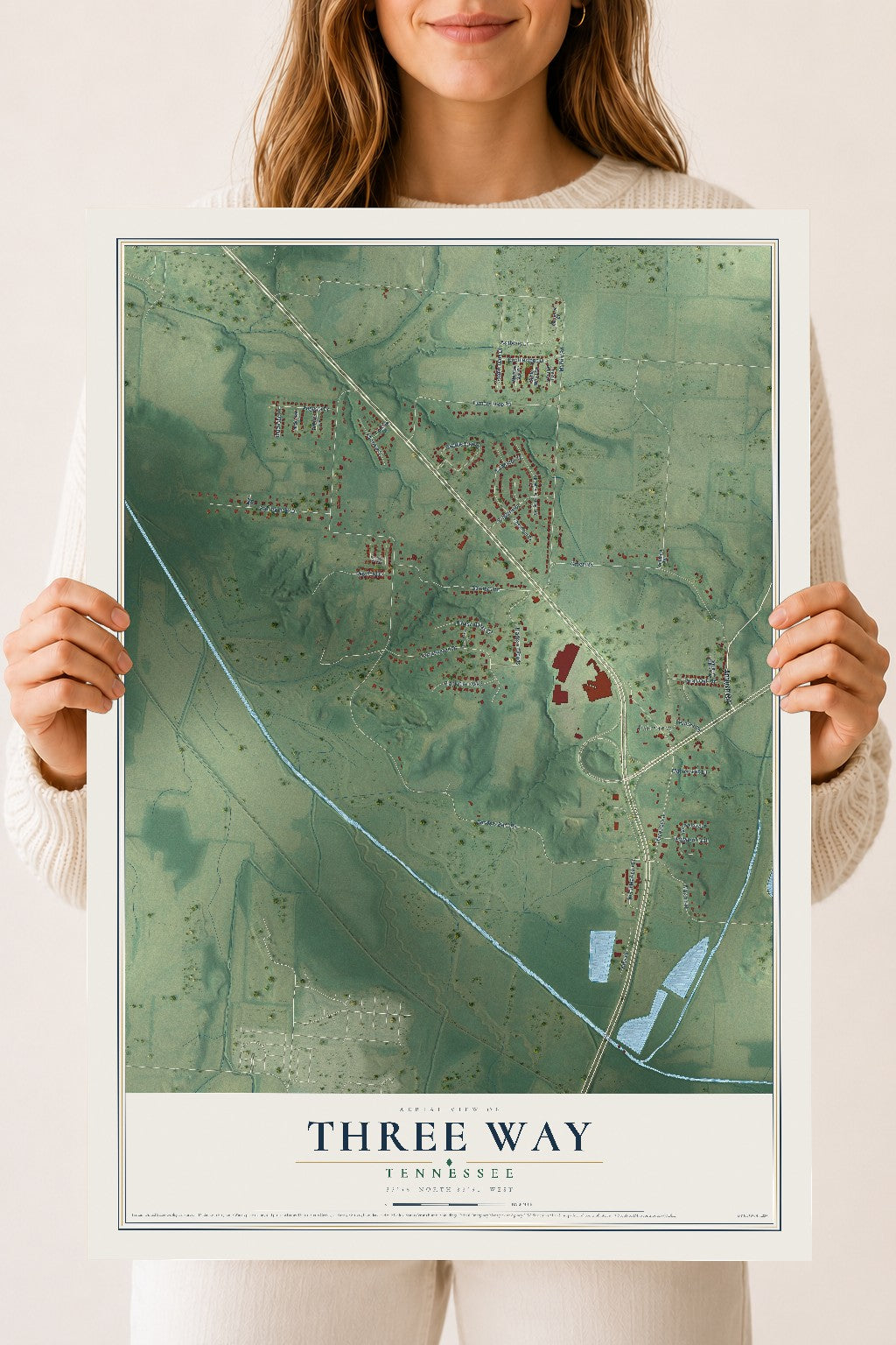 Map of Three Way, Tennessee, 18 x 24 inch unframed archival matte print