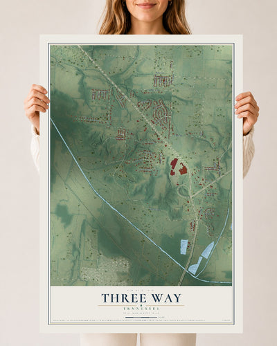 Map of Three Way, Tennessee, 24 x 36 inch unframed archival matte print