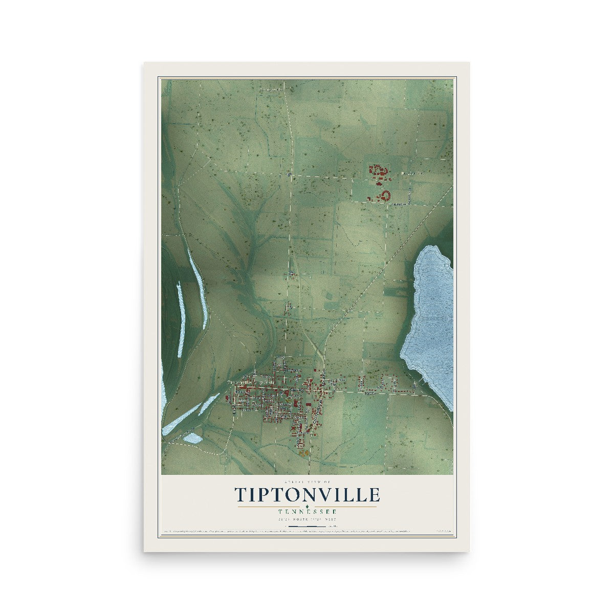 Map of Tiptonville, Tennessee, 12 x 18 inch unframed archival matte print
