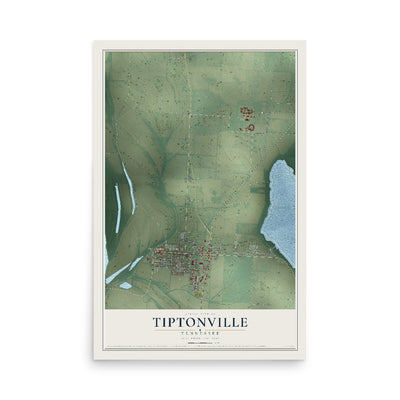 Map of Tiptonville, Tennessee, 12 x 18 inch unframed archival matte print