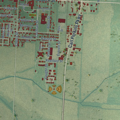 Close-up of the map of Tiptonville, Tennessee print showing street and building detail