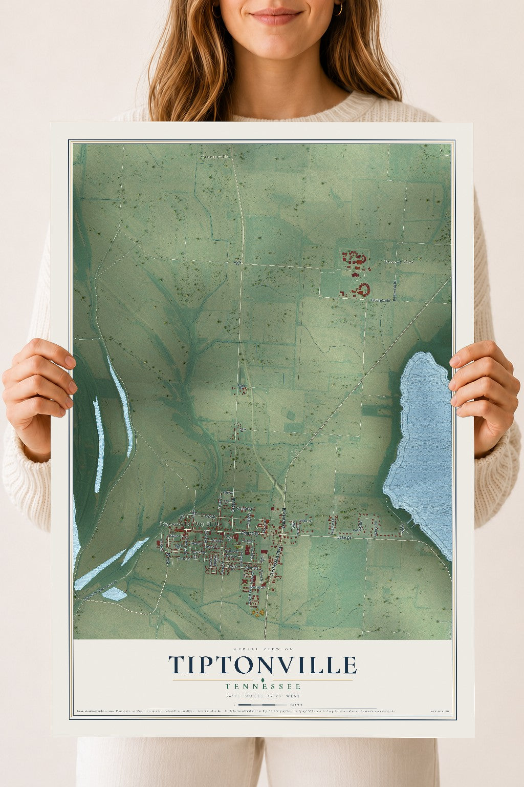 Map of Tiptonville, Tennessee, 18 x 24 inch unframed archival matte print