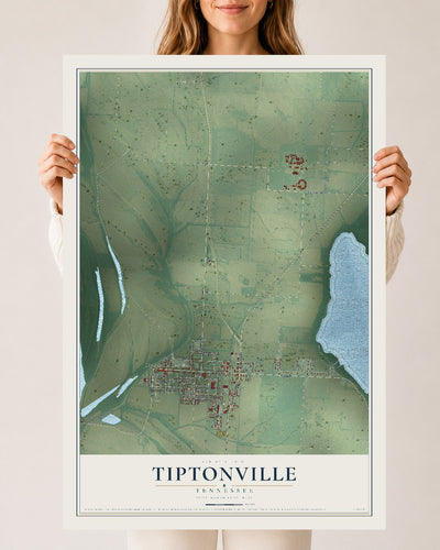 Map of Tiptonville, Tennessee, 24 x 36 inch unframed archival matte print