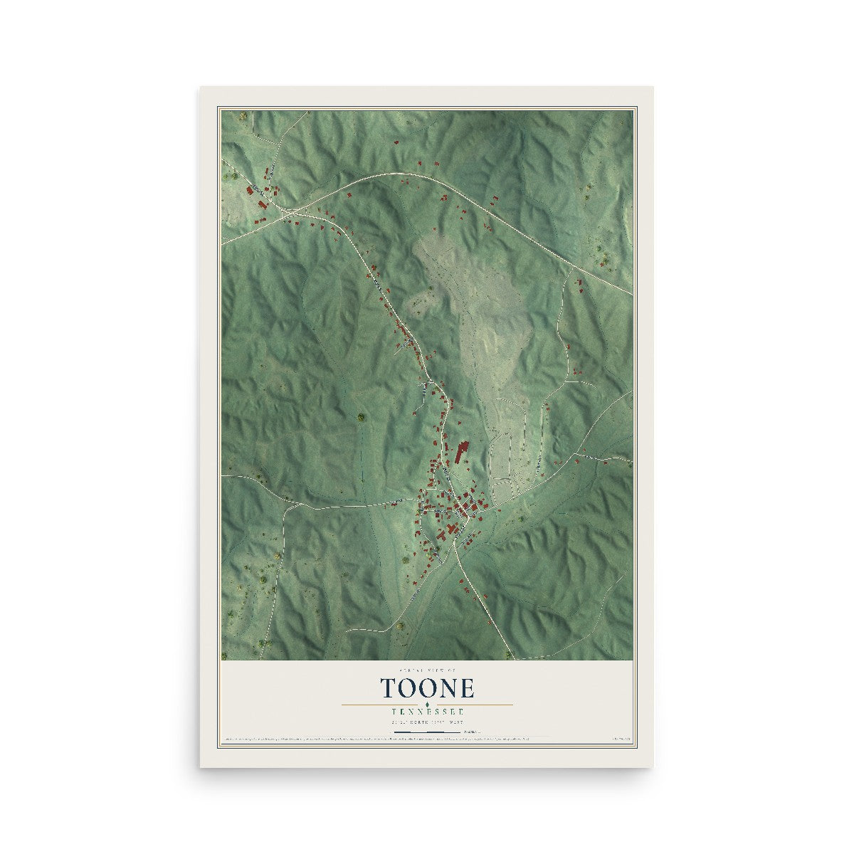 Map of Toone, Tennessee, 12 x 18 inch unframed archival matte print