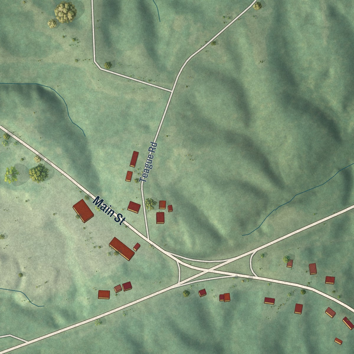 Second close-up of the map of Toone, Tennessee print showing more streets and buildings