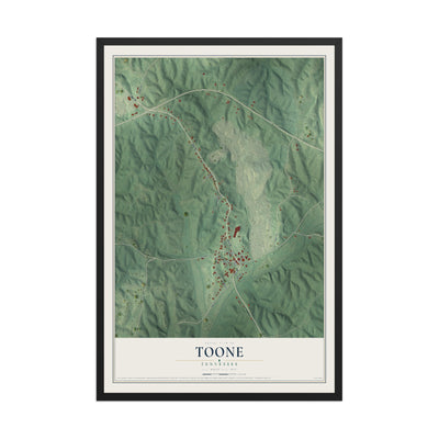 Map of Toone, Tennessee, 12 x 18 inch print in a black wood frame