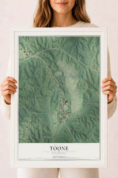 Map of Toone, Tennessee, 18 x 24 inch print in a white wood frame