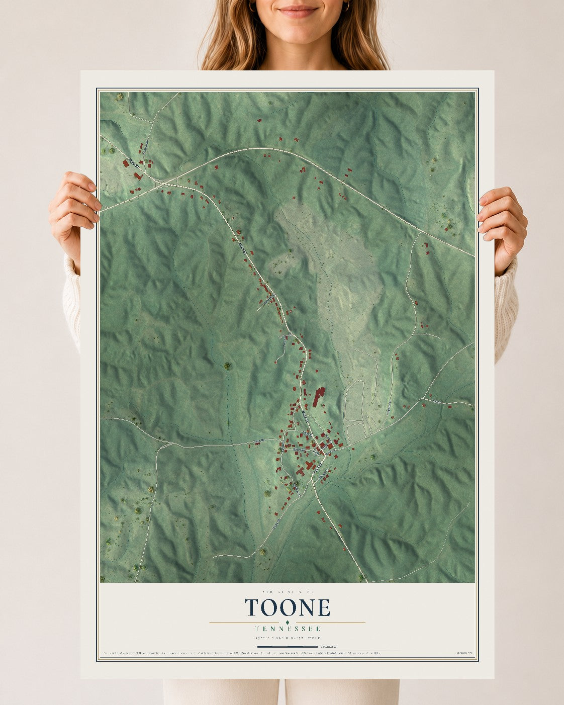 Map of Toone, Tennessee, 24 x 36 inch unframed archival matte print